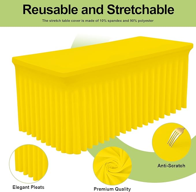 Smiry Spandex Tablecloth 2 Pack, Elastic Fitted Stretch Tablecloth for 8FT Rectangle Tables, Waterproof Washable Table Cover Skirt for Wedding, Banquet & Parties (Yellow, 96Lx30Wx30H Inch)