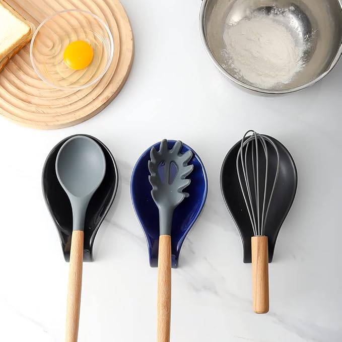 Nihow Ceramic Spoon Rest: 4 Inch Stable Utensil Rest - Heat Resistant Spoon Holder for Kitchen counter/Countertop/Stove Top - Dishwasher Safe - Matte Black (1 PC)