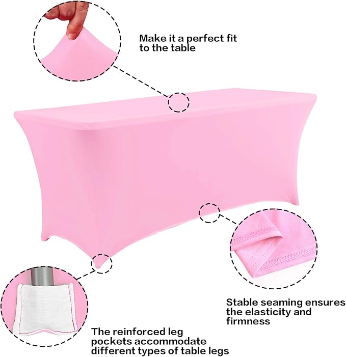 IVAPUPU 2 Pack 6FT Table Cloth for Rectangular Fitted Events Stretch Pink Table Covers Washable Spandex Spring Tablecloth Protector for Party, Wedding, Cocktail, Banquet, Festival