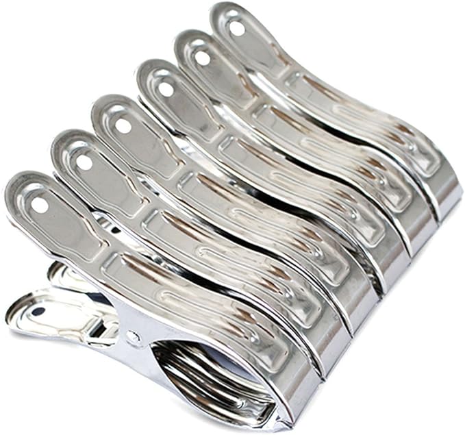 6 Pack 4.7" Stainless Steel Pool Cover Clips, Heavy Duty Pool Cover Clamps for Above Ground Pool Winter Wind Guard, Multipurpose Beach Towel Clips, Laundry Clothespins, Curtain & Quilt Clips