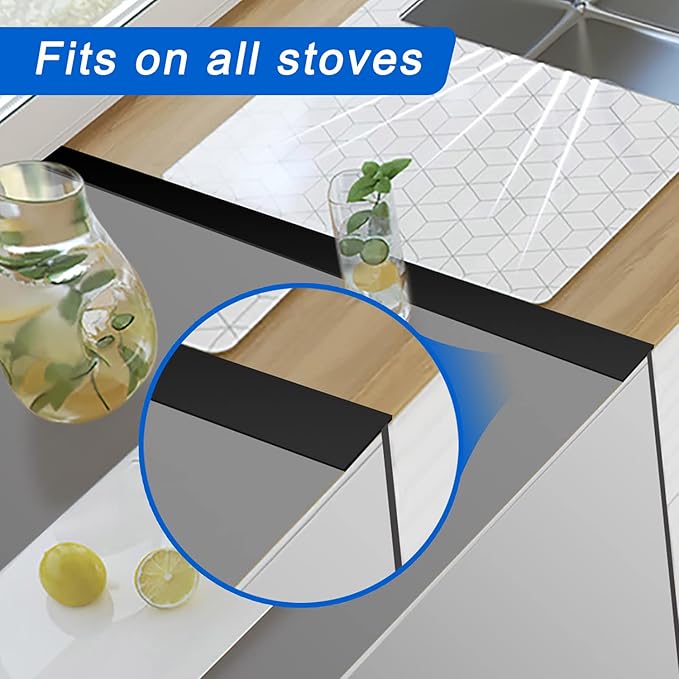 Silicone Stove Counter Gap Cover (2 Pack, 25in, Black), Non-Adhesive Heat Resistant Kitchen Stove Gap Filler, Easy Clean Silicone Gap Guard Seals Spills Between Counter & Stove