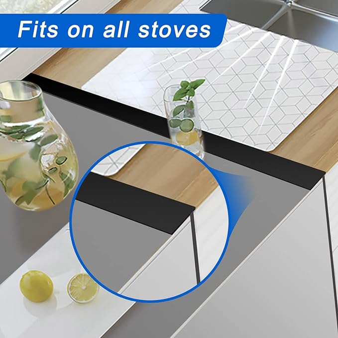 Silicone Stove Counter Gap Cover (2 Pack),Easy Clean Heat Resistant Wide & Long Kitchen Stove Gap Filler,Seals Spills Between Counters, Oven, Stovetops, Washing Machines, Washer, Dryer(21in, Black)