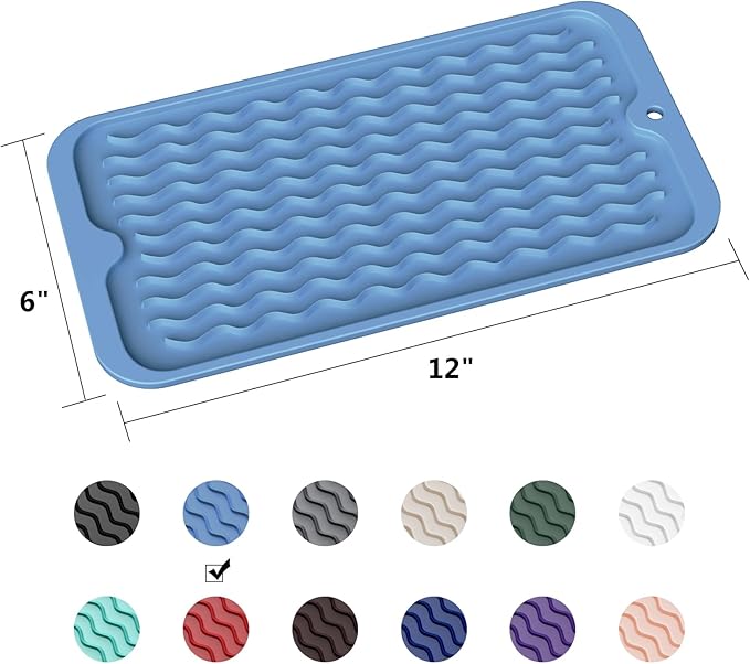 ZLR Silicone Sponge Holder & Sink Caddy Tray (6" x 12") - Narrow Dish Drying Mat for Kitchen Counter - Waterproof Soap Dispenser Organizer, Non-Slip Bathroom Vanity Tray (Lichen Blue)