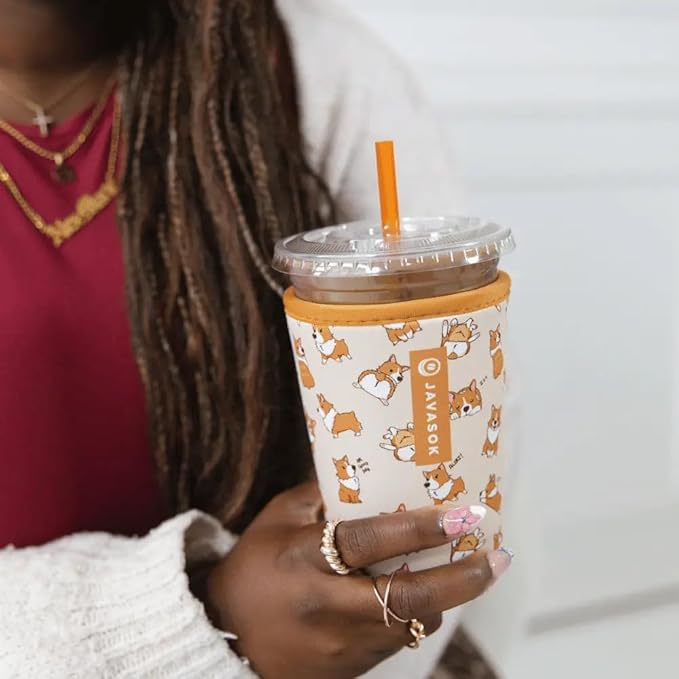 Sok It JavaSok Iced Coffee & Cold Soda Insulated Neoprene Cup Sleeve (Too Corgi to Function, Small: 16-20oz)