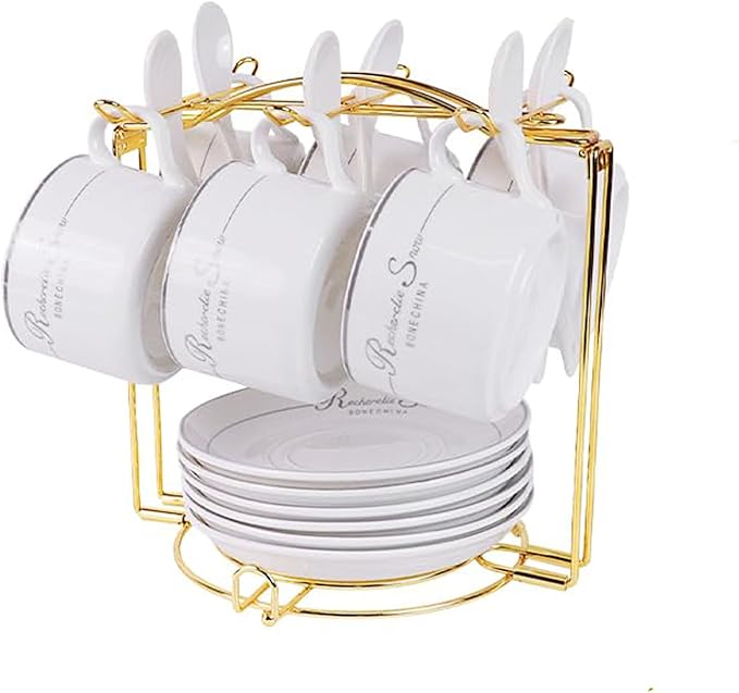 Coffee Cup Holder,Gold Tea Cups and Saucers Display Storage Rack,Metal Organizer for Espresso Cups Spoon and Saucers