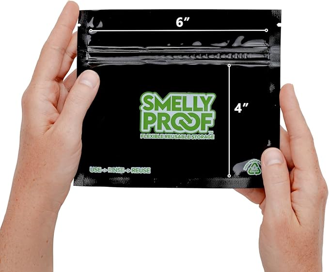 Smelly Proof Reusable Food Storage Bags, Reusable Sandwich Bags, Reusable Freezer Bags, Black 4-Mil Thick, Heavy Duty, US-Made Non-Silicone, BPA Free, No PEVA, 6” x 4”, 50-Pack