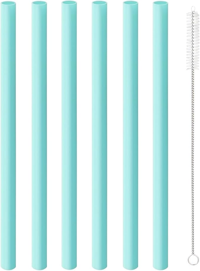 Joshey 6PCS Replacement Straws for Owala FreeSip 24oz & 32oz Water Bottles - Reusable Plastic Straws with 1 Cleaning Brush, Travel Tumbler Accessories Parts (Green)