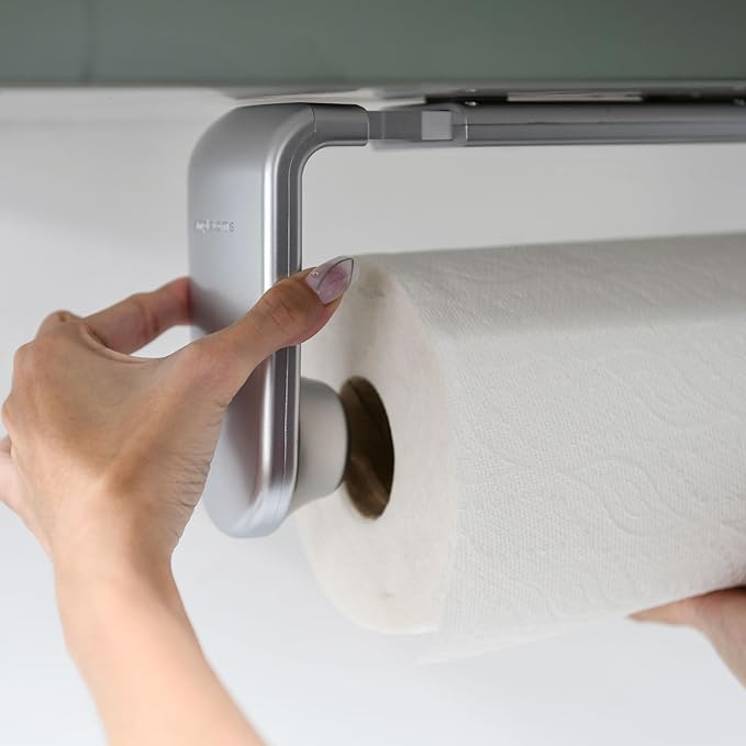 simpletome Paper Towel Holder ONE Hand Tear Adaptive Tension Arm Adjustable Length 9.4-11inch/24-28cm (Silvery)