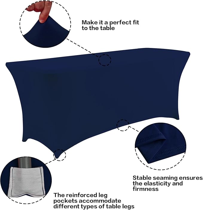 IVAPUPU 2 Pack 6FT Table Cloth for Rectangular Fitted Events Stretch Jean Blue Table Covers Washable Spandex Tablecloth Protector for Party, Wedding, Cocktail, Banquet, Festival
