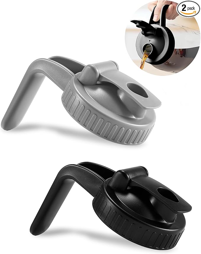 2 Pack Wide Mouth Mason Jar Lids V-Shaped with Handle, Mason Jar Pour Spout with Extended Flip Lid Easy to Open, Airtight Leak Proof and Durable