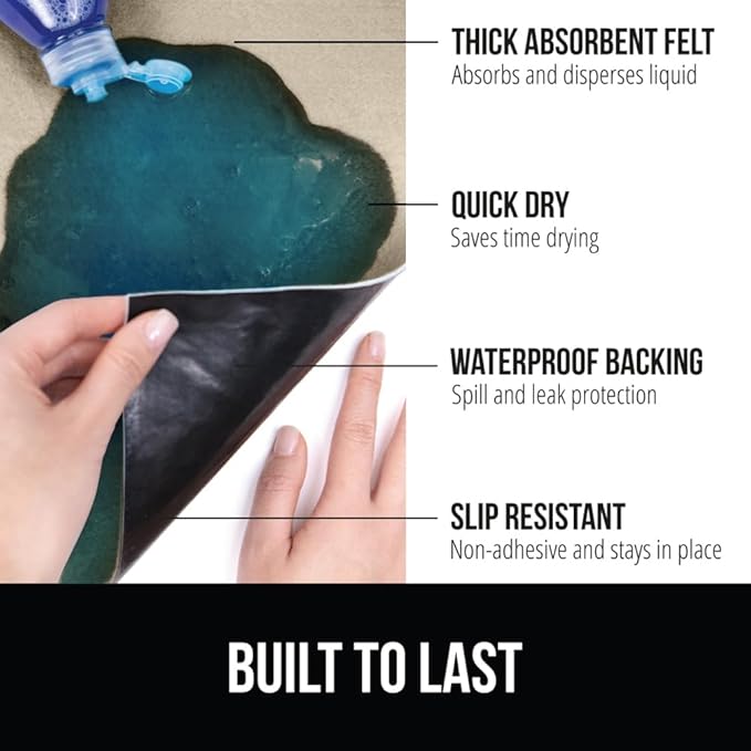 GORILLA GRIP LeakGuard Non-Adhesive Under Sink Mat for Kitchen Cabinet, Waterproof Quick Dry Shelf Liner, Durable Absorbent Felt Mats for Bathroom Sinks, Cabinets, Dresser, Easy to Trim, 24x30 Beige