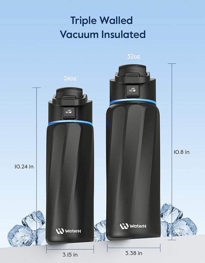 BOOST Smart Water Bottle with Reminder & Tracker, Double Wall Vacuum Insulated Bottles Stainless Steel, 32oz BPA-Free Wide Mouth for School, Gym, Office, Ideal for Father's Day