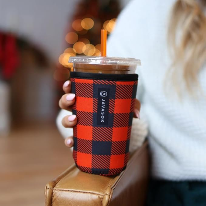Sok It JavaSok Iced Coffee & Cold Soda Insulated Neoprene Cup Sleeve (Buffalo Check, XLarge: 38-42oz)