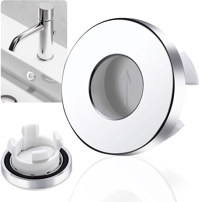 Sink Overflow Drain Cover Ring - Metal Bathroom Sink Drain Cover Round Hole Trim Ring, Anti-odor Basin Vanity Overflow Hole Cap Cover Ring Spillover Hole Insert in Cap (Chrome)