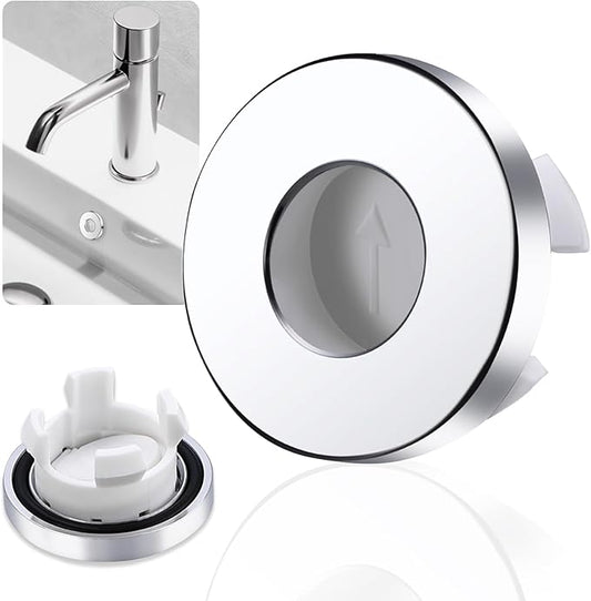 Sink Overflow Drain Cover Ring - Metal Bathroom Sink Drain Cover Round Hole Trim Ring, Anti-odor Basin Vanity Overflow Hole Cap Cover Ring Spillover Hole Insert in Cap (Chrome)