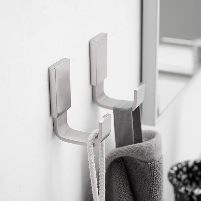 BESy Clothes Hook Single Towel Hooks for Bathroom Kitchen Garage Square Style Robe Hooks Coat and Hat Hook, Wall Mounted with Screws, Stainless Steel, Brushed Nickel