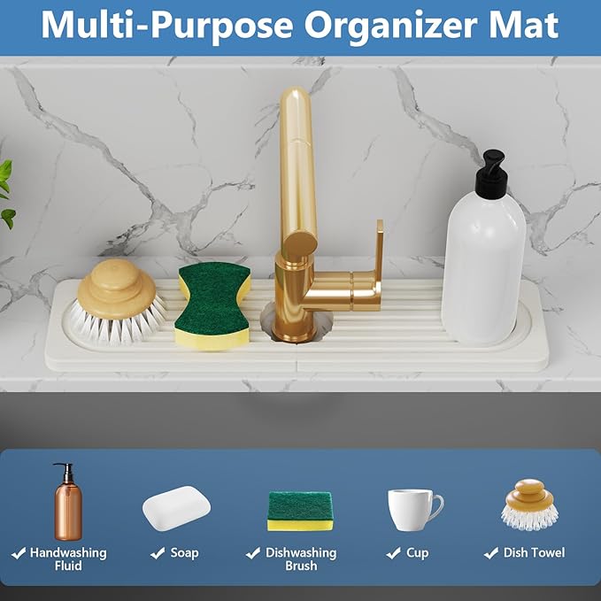 Stone Quick Dry Faucet Mat for Kitchen Sink [Diatomite Super Fast Drying] Stone Faucet Mat for Kitchen Sink Splash Guard Sinks Stones Quick Dry around Faucets Drying Bathroom
