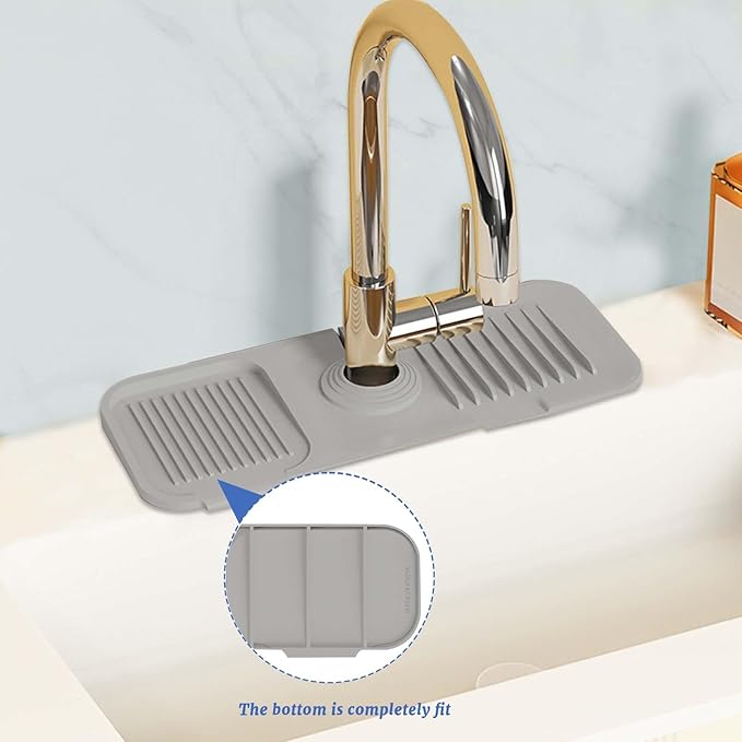 Faucet Mat for Kitchen Sink, Silicone Splash Guard Behind Faucet Soap Sponge Holder Dish Drying Mat, for Kitchen and Bathroom (Gray)