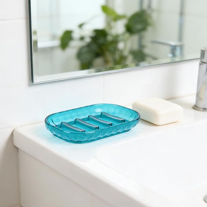 AMUONTY 2 Pack Soap Dish Holder for Bar Soap, Bathroom Soap Dishes Bar Soap Holder Tray, Soap Dishes for Shower Bathroom, Kitchen Sink Soap Dish, Blue