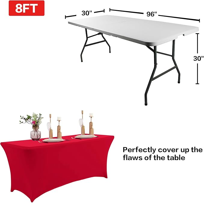 IVAPUPU 2 Pack 6FT Table Cloth for Rectangular Fitted Events Stretch Red Table Covers Washable Spandex Spring Tablecloth Protector for Party, Wedding, Cocktail, Banquet, Festival