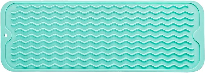 Silicone Dish Drying Mat for Multiple Usage,Easy clean,Eco-friendly,Heat-resistant Silicone Mat for Kitchen Counter,Sink,Bar,Bottle,or Cup Mint M 17 inches x 6 inches
