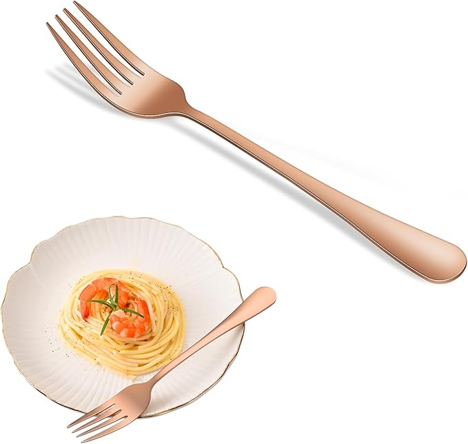 Rose Gold Salad Forks Set of 8, 6.7 Inch Stainless Steel Silverware Fork For Dessert, Copper Metal Small Fork For Dining