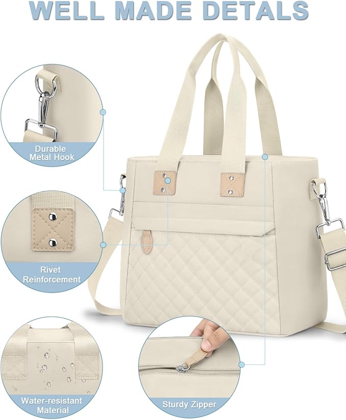 Insulated Lunch Box for Women & Men - Large Thermal Lunch Bag Women with Removable Shoulder Strap, Reusable Lunch Cooler Tote Bags Purse for Adults Work, Picnic, Hiking, Beach, Travel, Large, White