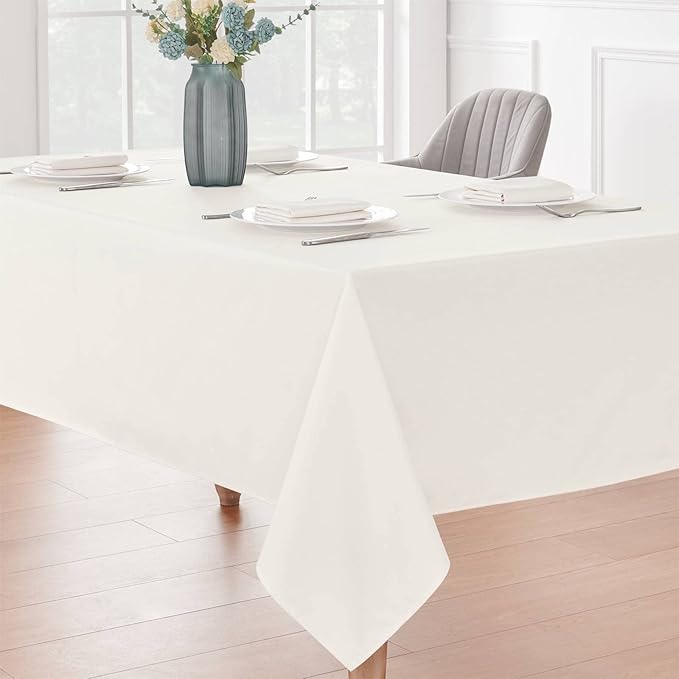 Veblandy Rectangle Tablecloth 60x120 inch Linen Textured Waterproof Table Cloth Stain and Wrinkle Resistant Washable, Decorative Fabric Table Cover for Outdoor and Indoor Use, Ivory