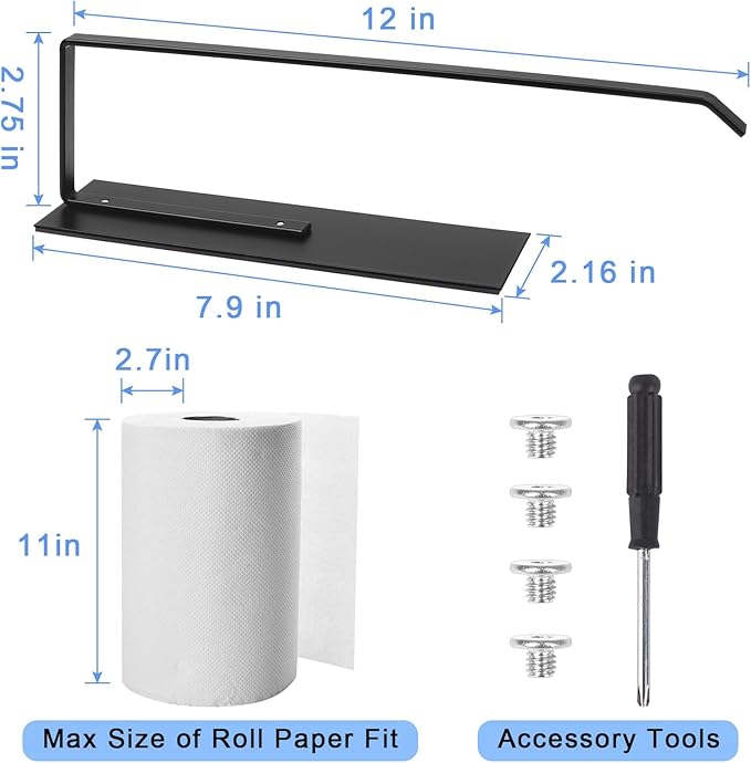 Paper Towel Holder, Magnetic Paper Towel Holder for Fridge, Toilet Paper Roll Holder Magnet Towel Rack Wall Mount Fridge Organizer for Paper Towels Rolls Bathroom Pantry RV Kitchen Storage