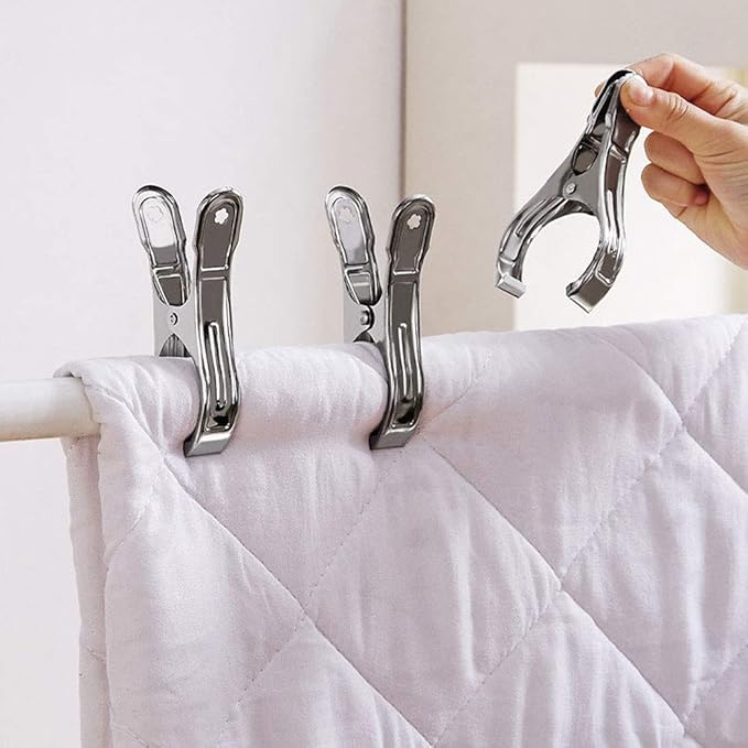 6 Pack 4.7" Stainless Steel Pool Cover Clips, Heavy Duty Pool Cover Clamps for Above Ground Pool Winter Wind Guard, Multipurpose Beach Towel Clips, Laundry Clothespins, Curtain & Quilt Clips