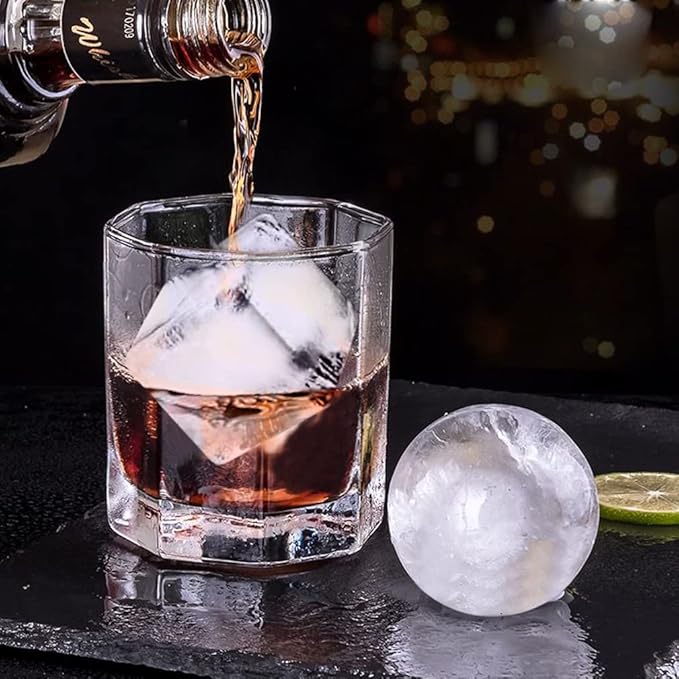 ROTTAY Ice Cube Trays (Set of 2), Sphere Ice Ball Maker with Lid & Large Square Ice Cube Maker for Whiskey, Cocktails and Homemade, Keep Drinks Chilled, Grey