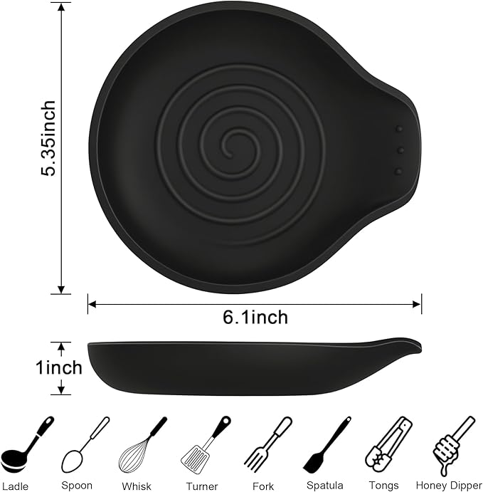 Silicone Spoon Rest for Stove Top - BPA-Free, Heat-Resistant Spoon Holder - Spoon Rest for Kitchen Counter - Large Cooking Utensil Rest for Spoons, Spatulas, Ladles or Tongs - Black