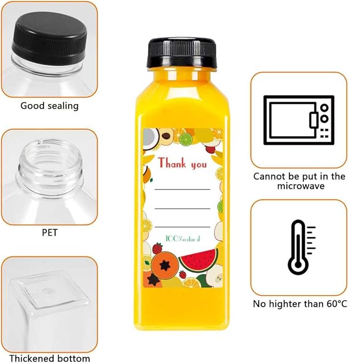 36pcs 16 oz Plastic bottles with lids,Juice bottles with caps, Reusable Clear Bulk Beverage Containers for Juice, Milk and Other Beverages