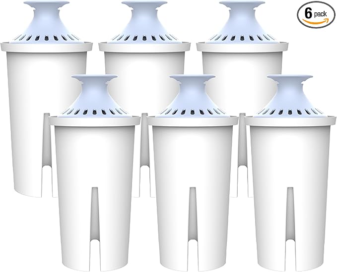 AQUA CREST 06-AL Alkaline Water Filter, Replacement for Brita® Filter, Brita® Pitchers and Dispensers, Everyday, UltraMax, Metro+, XL and More, NSF Certified, Increases Water PH, 1 Year Supply, 6 Pack