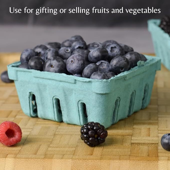 45 Half Pint Berry Basket – Pulp Fiber Vented Produce Container – Bulk Package of Mini Baskets for Displaying Fruit and Vegetables at Farmer’s Markets