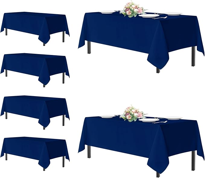 sancua Rectangle Tablecloths for 6 Foot Tables, 6 Pack - Washable Polyester Fabric Table Cloth for Wedding Party, Birthday, Banquet Reception, 54x108 Inch, Navy Blue