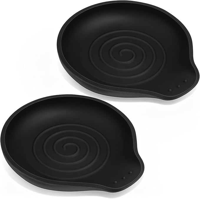 Silicone Spoon Rest for Stove Top - BPA-Free, Heat-Resistant Spoon Holder - Spoon Rest for Kitchen Counter - Large Cooking Utensil Rest for Spoons, Spatulas, Ladles or Tongs - Black 2 Pack