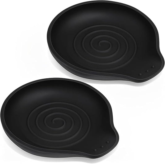 Silicone Spoon Rest for Stove Top - BPA-Free, Heat-Resistant Spoon Holder - Spoon Rest for Kitchen Counter - Large Cooking Utensil Rest for Spoons, Spatulas, Ladles or Tongs - Black 2 Pack