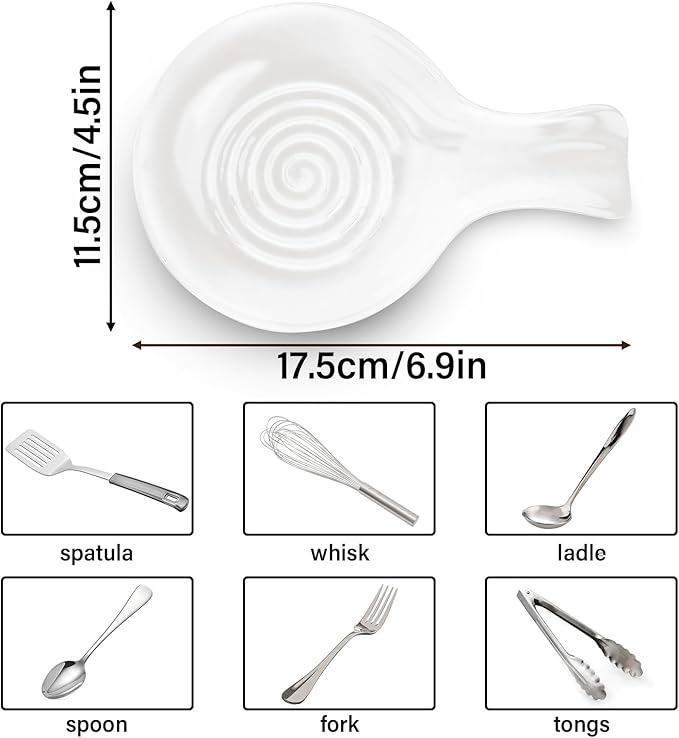 JINIHFW Spoon Rest for Kitchen, Ceramic Spoon Holder for Stove Top, Cooking Spoon Holder，Coffee Spoon Holder,Heat Resistant Utensil Rest for Countertop, Dishwasher Safe, White （1 PCS）