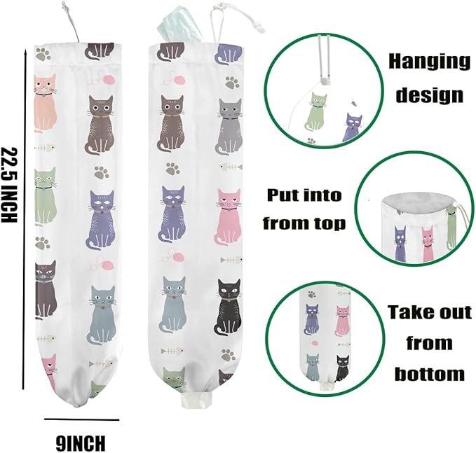 Cat Plastic Bag Holder, Wall Mount Grocery Bag Holder for Plastic Bags, Large Reusable Grocery Bags Organizer Storage Dispenser for Home Kitchen Pantry Decor, Cat Lover Gifts for Women