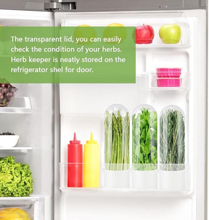 Fresh Herb Saver Cilantro Storage Containers for Refrigerator, Transparent Herbs Saver fits Fridge Asparagus Parsley Mint Leaves, Keeps Greens Vegetables for 2-3 Weeks(SIZE:1 pc)