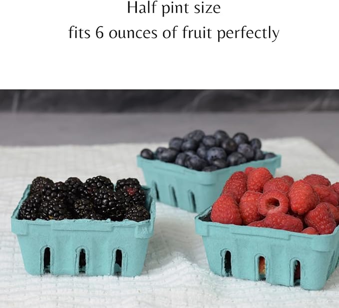 45 Half Pint Berry Basket – Pulp Fiber Vented Produce Container – Bulk Package of Mini Baskets for Displaying Fruit and Vegetables at Farmer’s Markets