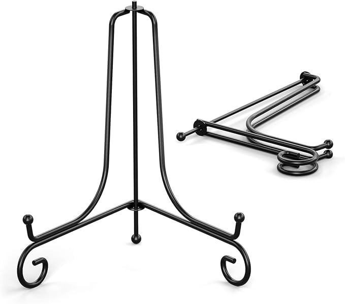 TR-LIFE Plate Stands for Display - 4 Inch Plate Holder Display Stand + Metal Easel Stand for Picture Frame, Decorative Plates, Book, Photo, Collectibles (2 Pack)