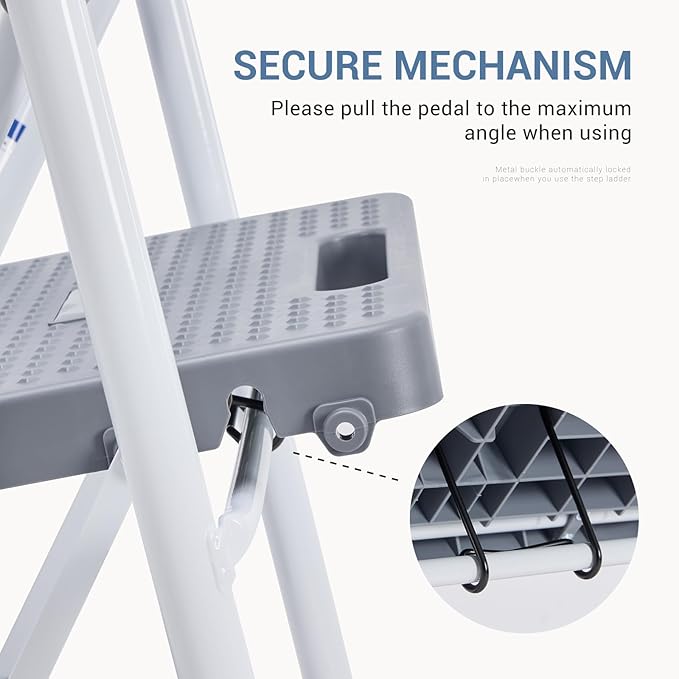DUMOS Step Ladder, 3 Sturdy Step Stool with Anti-Slip Pedal & Comfortable Handrail, Portable Heavy Duty Step Stool for Kitchen, Garage & Outdoor Use, 800lbs, Grey