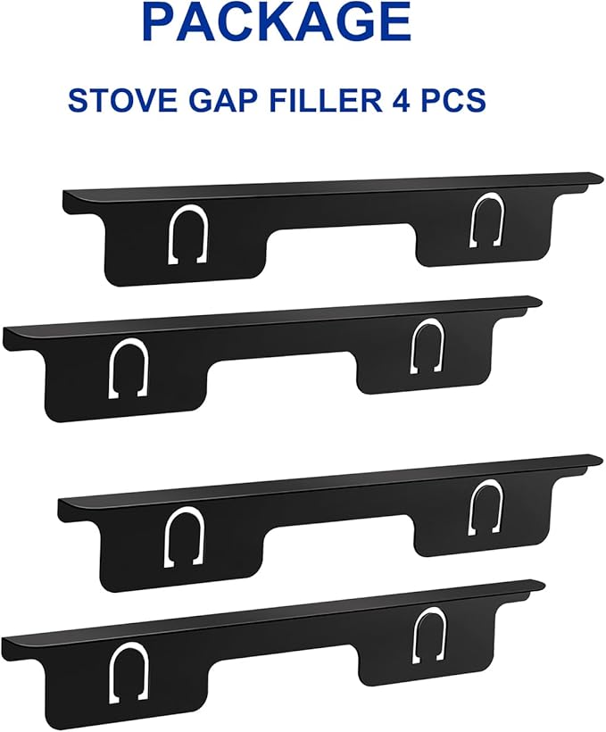 4PCS Stove Gap Covers Stainless Steel, Kitchen Stove Counter Gap Covers, Range Trim Kit, Stove Gap Filler Retractable Length 13.8" to 27.5" Black