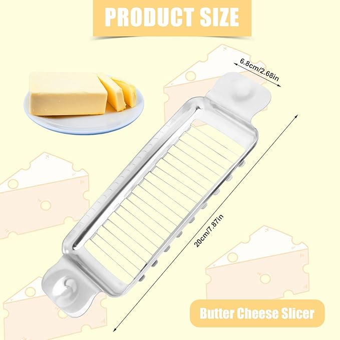 Butter Slicer Cutter, Stainless Steel Ergonomic Cheese Slicer Cheese Even Stick Slicing Tool for Portion Control Cheese Wire Slicer with Portable Grip for Food Square Block Butter(Silver)