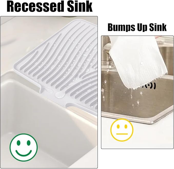 Silicone Dish Drying Mat for Kitchen Counter, Non-Slip Drain Pad with Built-in Drain, Dish Drying Pad, Large Heat Resistant Stone Drying Mat(White 16" x 12")