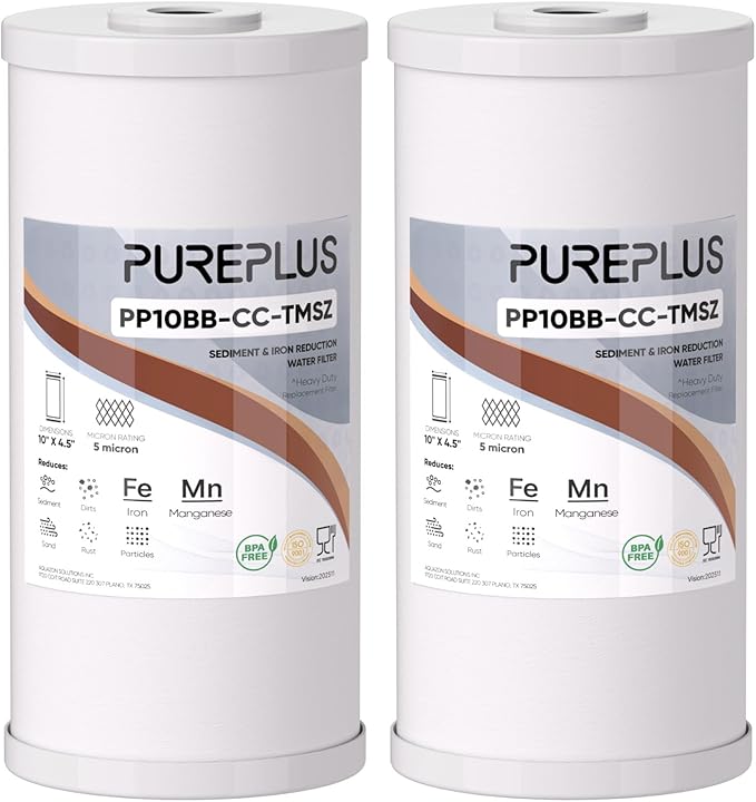 PUREPLUS 5 Micron 10" x 4.5" Whole House PP Sediment Resin Composite Water Softener Filter Cartridge for GE FXHTC,GXWH40L,GXWH35F,GNWH38S,Culligan RFC-BBSA,WRC25HD,Pentek RFC-BB,2Pack