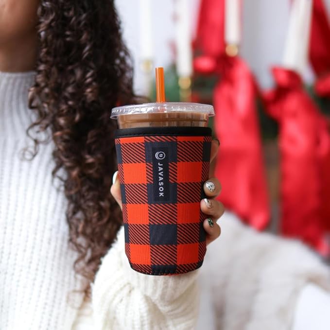 Sok It JavaSok Iced Coffee & Cold Soda Insulated Neoprene Cup Sleeve (Buffalo Check, XLarge: 38-42oz)