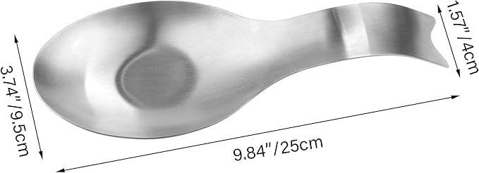 Stainless Steel Spoon Rest, Spatula Ladle Holder, Stainless Steel Utensil Spoon Rest Holder, Brushed Finish, Dishwasher Safe 3.8 x 9.4 Inch (Fish Shape Silver Color 1PC)